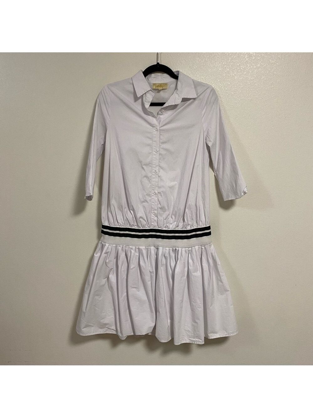 Penelope Drop waist Nautical Polo Style Dress White Size Small